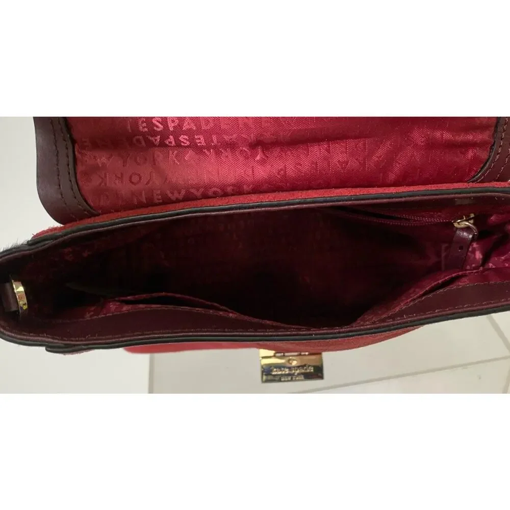 Kate Spade Red Plum Bordeaux Keran Miro Street Calfhair fur Leather Satchel $398